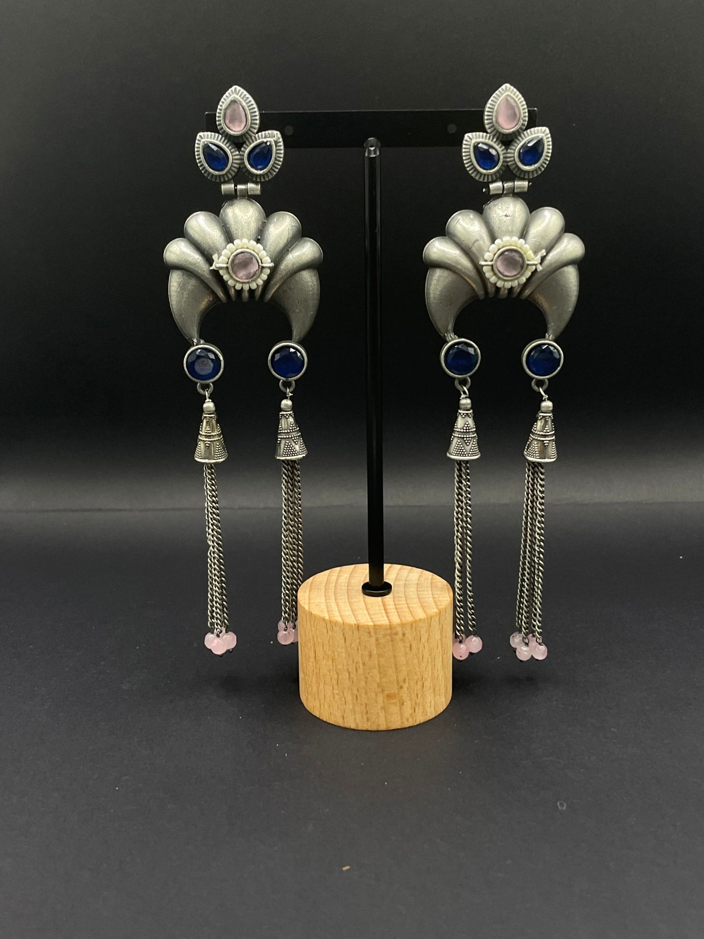 Blue-Pink Jeweled Tusk Earring - Stone Stories