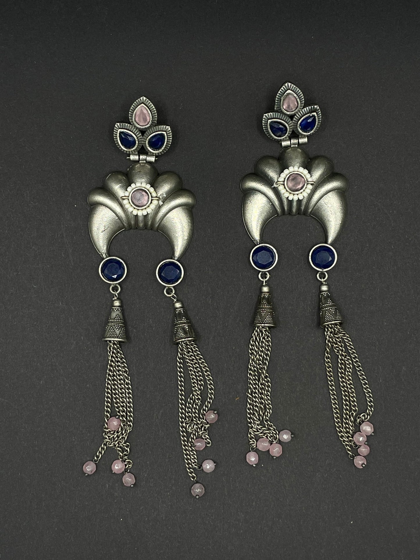 Blue-Pink Jeweled Tusk Earring - Stone Stories