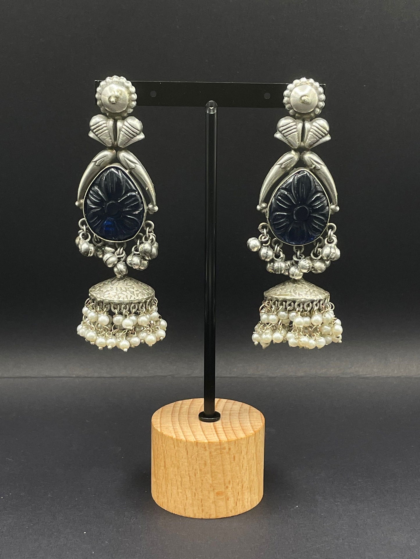 Blue Carved Stone Earring - Stone Stories