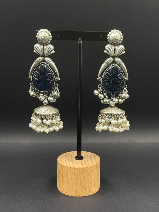 Blue Carved Stone Earring - Stone Stories
