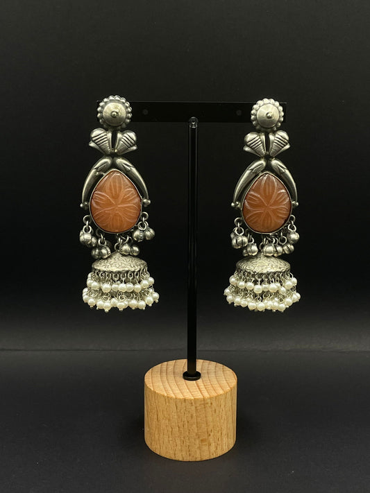 Peach Carved Stone Earring - Stone Stories
