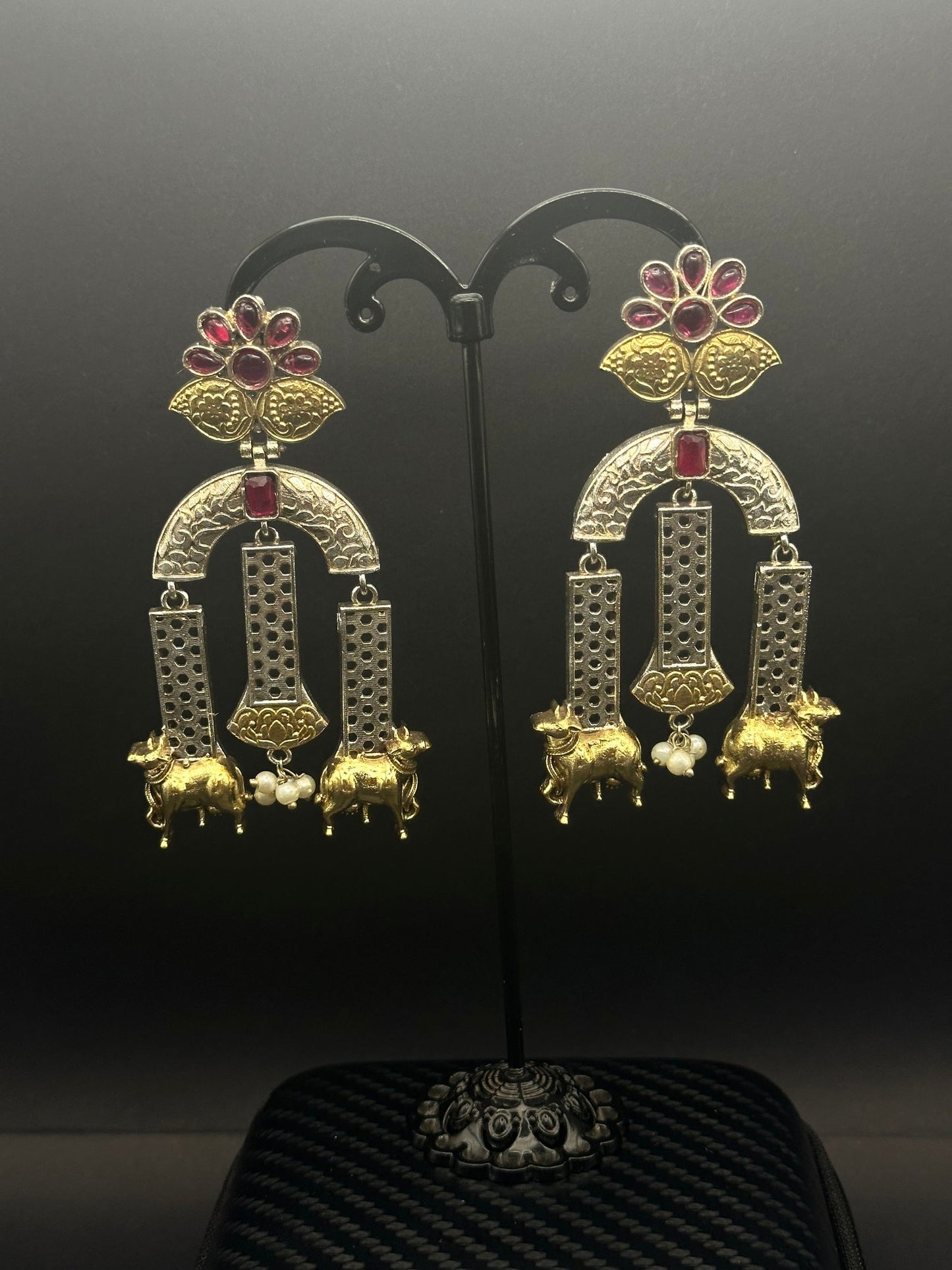 Pink Dual Tone Nandi Earrings - Stone Stories