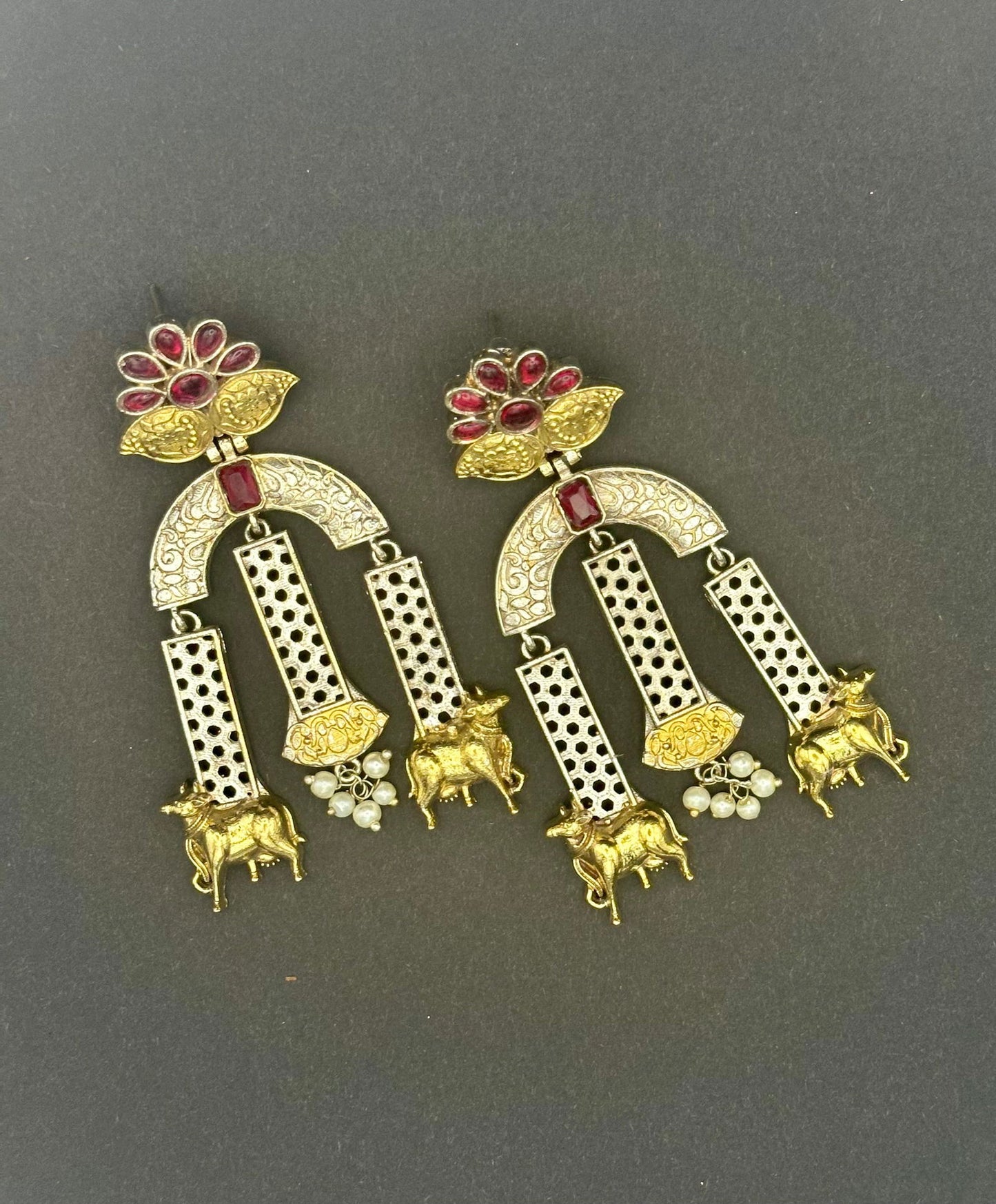 Pink Dual Tone Nandi Earrings - Stone Stories