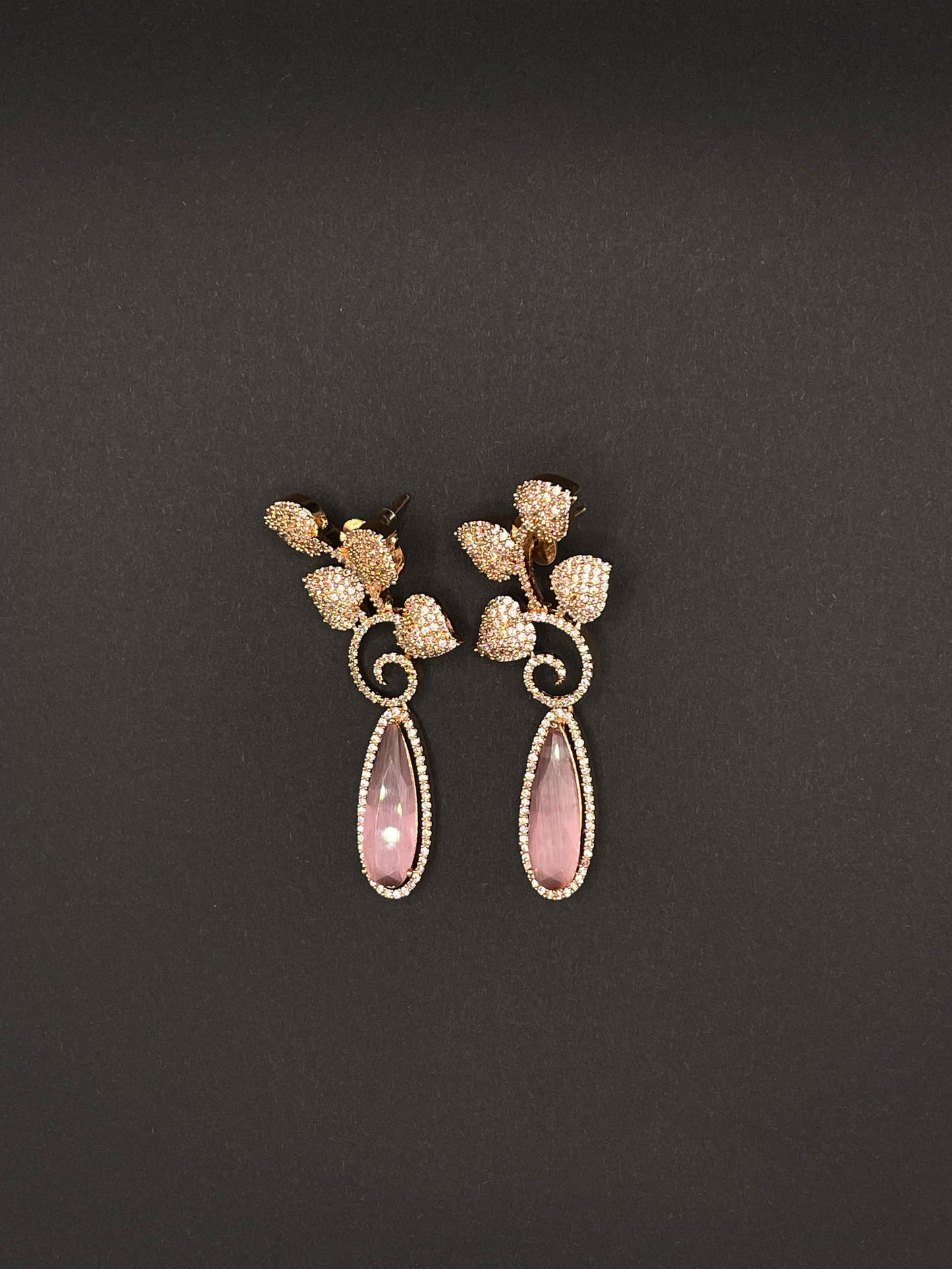Pink Rose Gold Vine Earring - Stone Stories