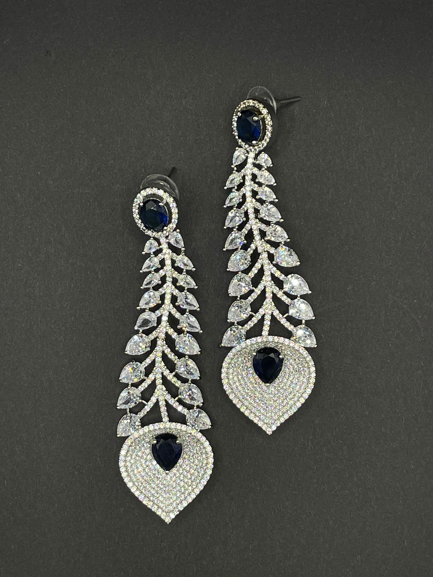 Sapphire long leaf earring - Stone Stories