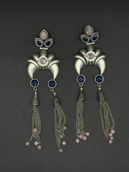 Blue-Pink Jeweled Tusk Earring - Stone Stories
