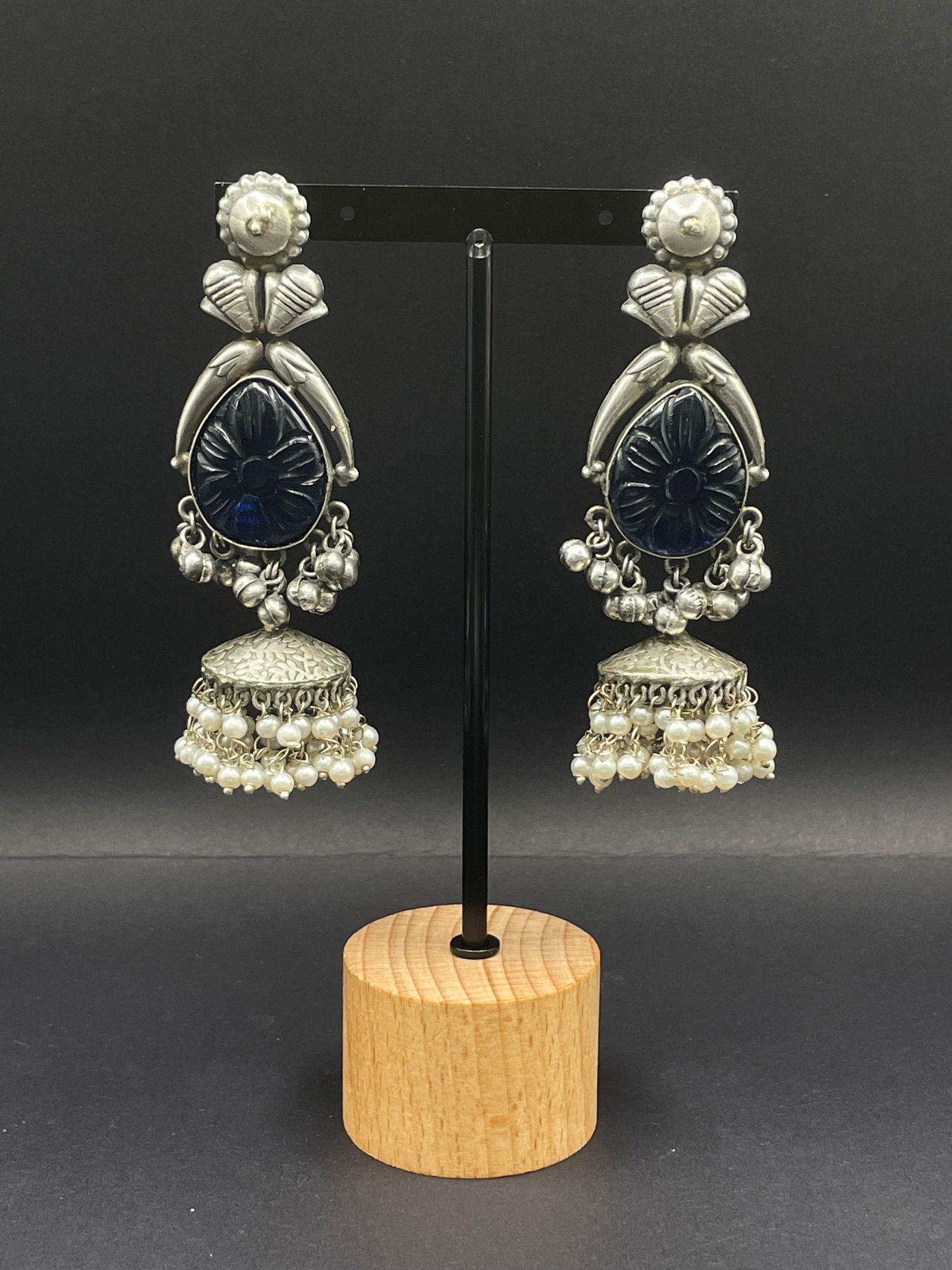 Blue Carved Stone Earring - Stone Stories