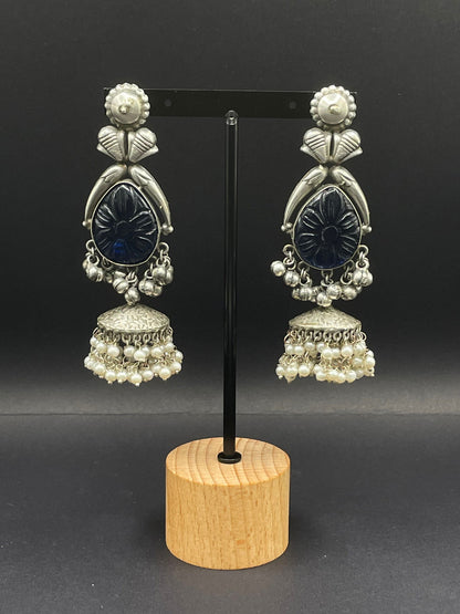 Blue Carved Stone Earring - Stone Stories