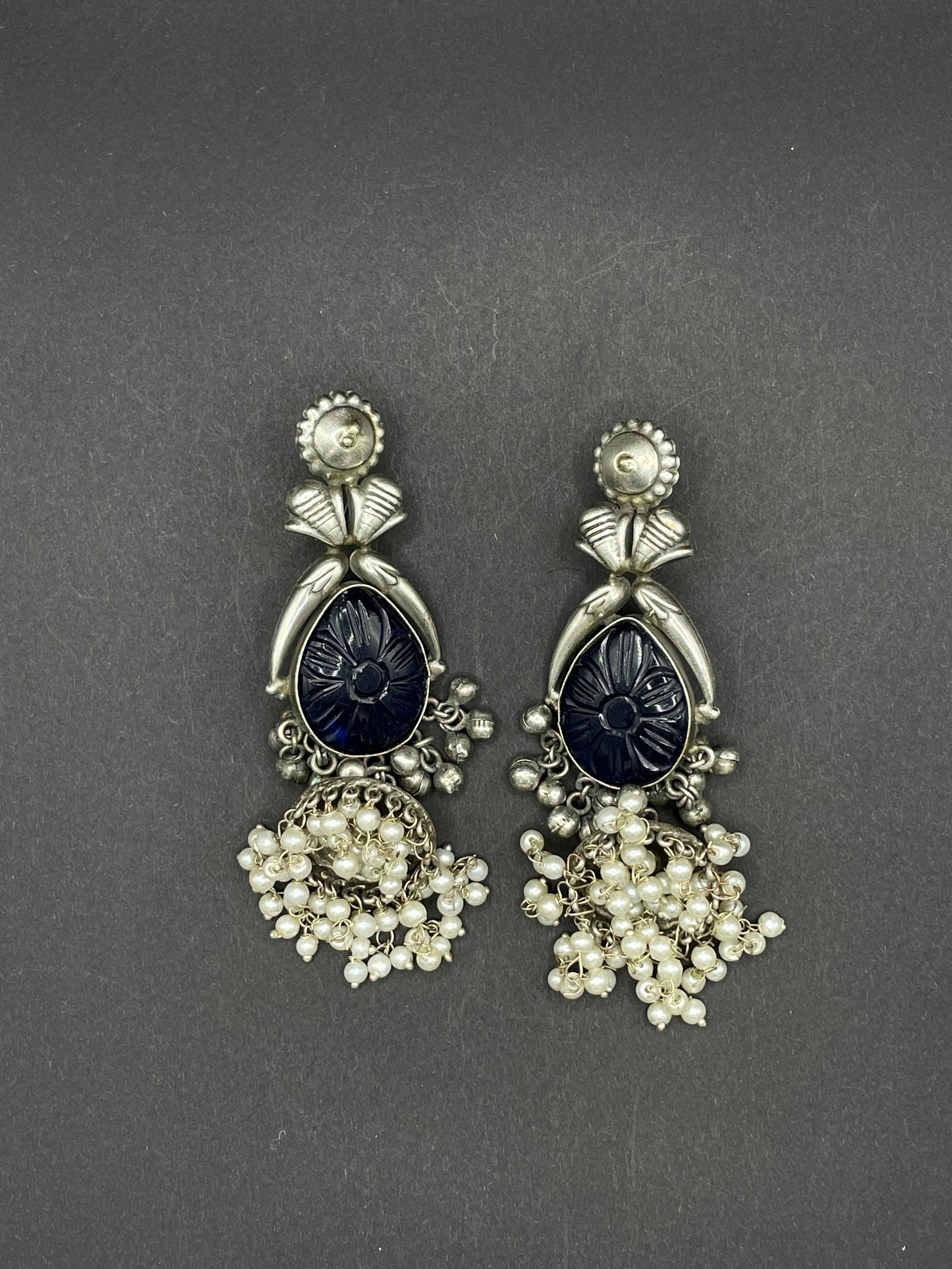 Blue Carved Stone Earring - Stone Stories
