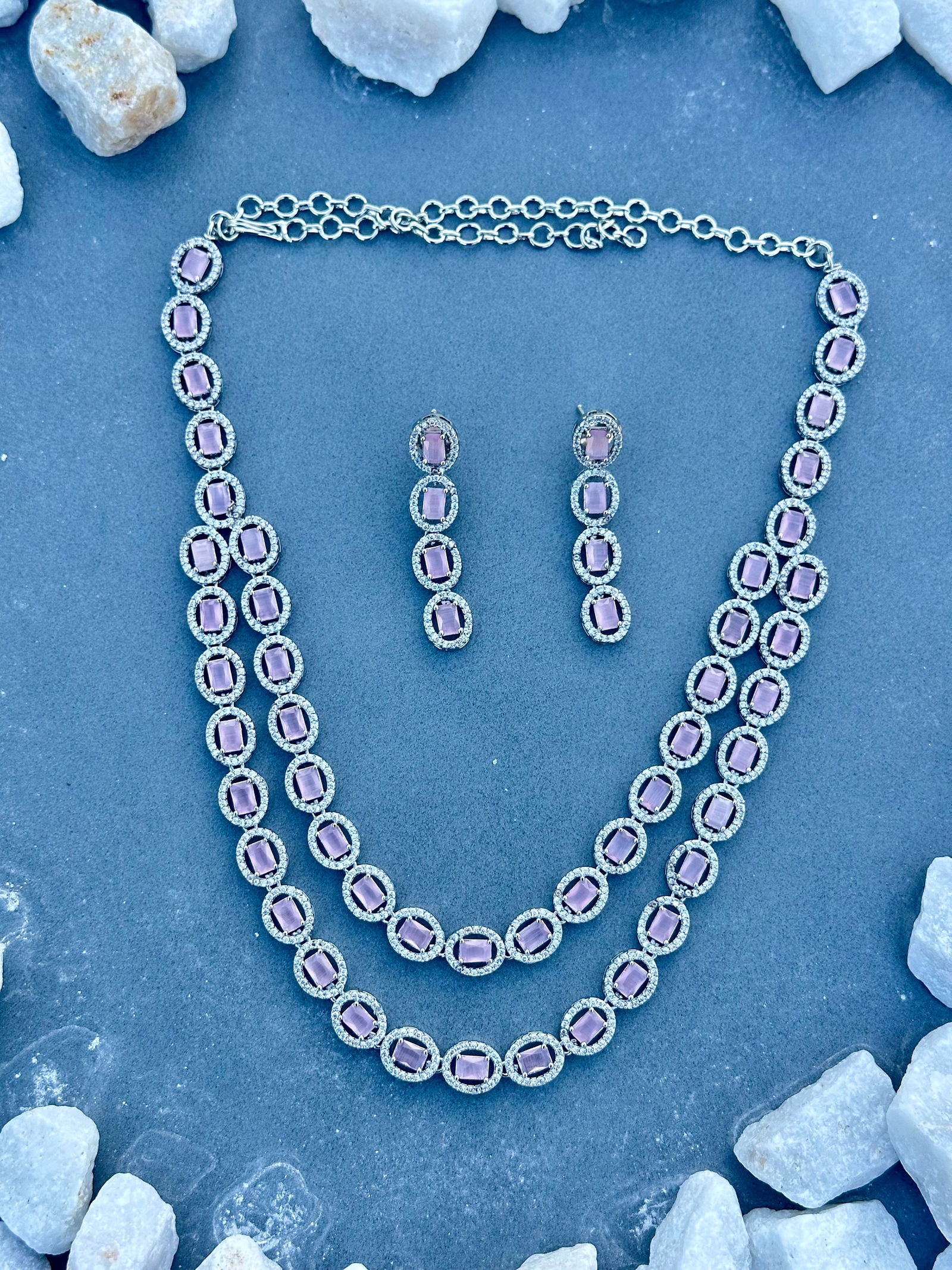 Classic double line Necklace set - Stone Stories