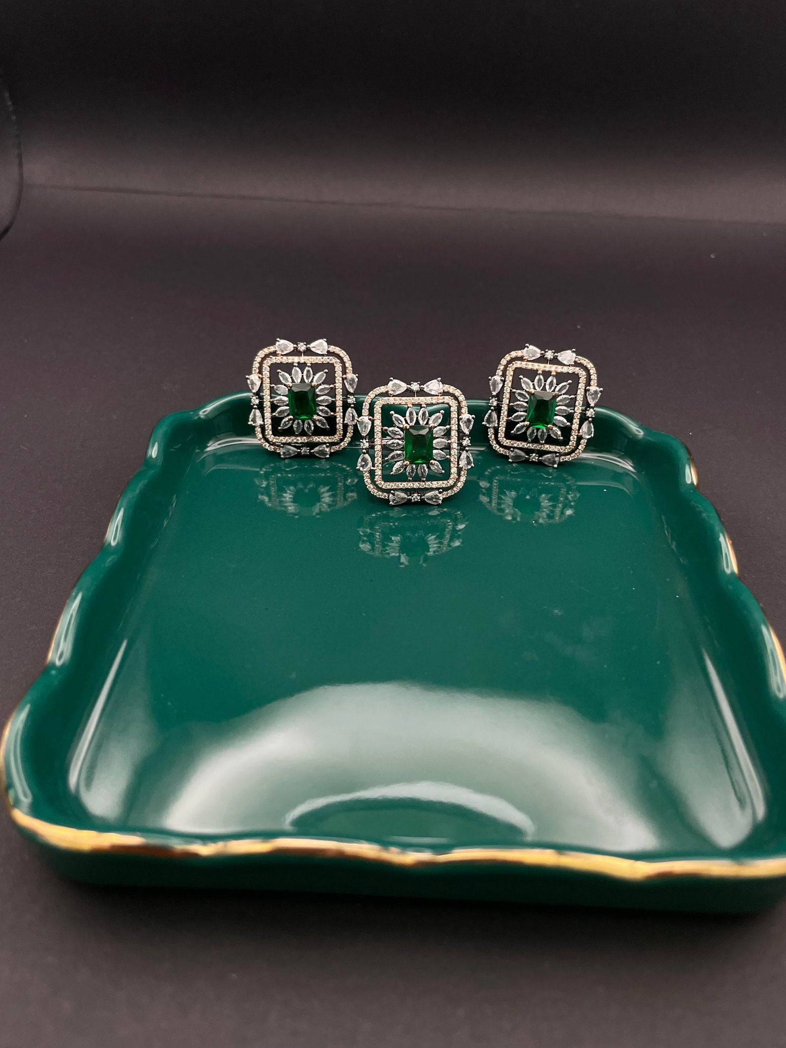 ERS Square Rose gold Emerald Set - Stone Stories
