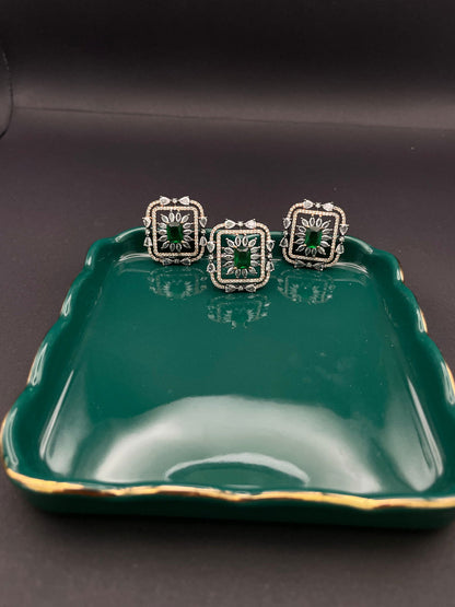 ERS Square Rose gold Emerald Set - Stone Stories
