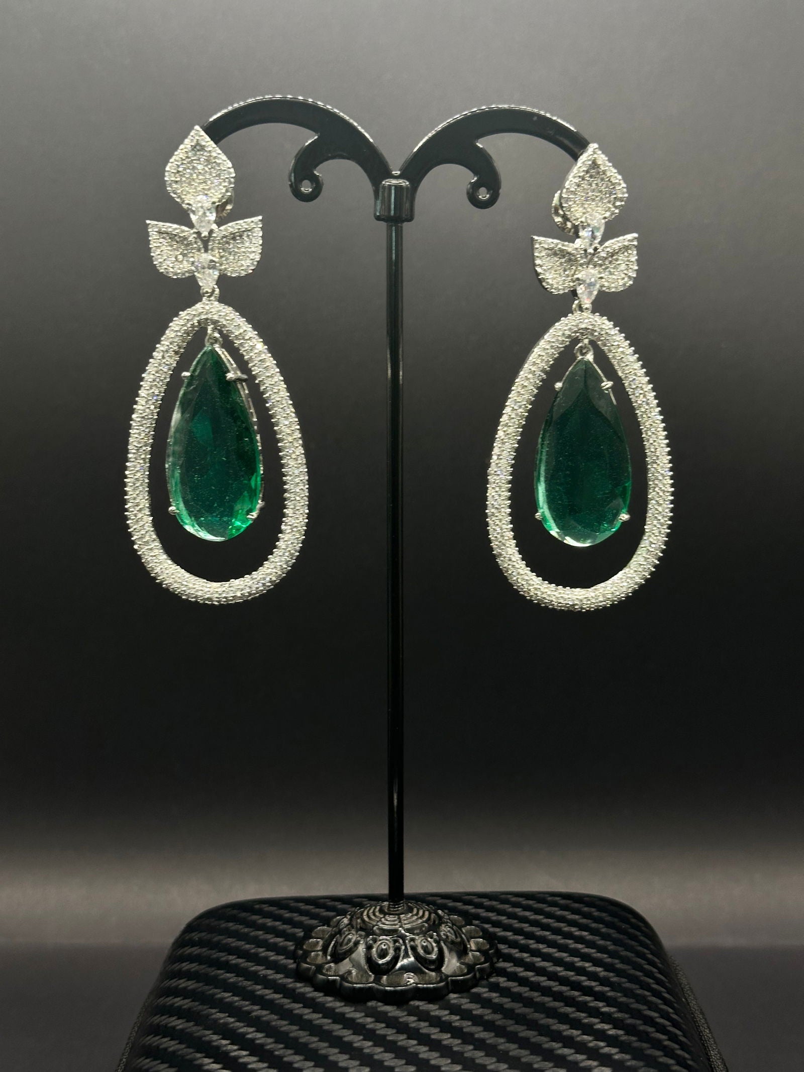 Emerald Sparkly Twig Earring - Stone Stories