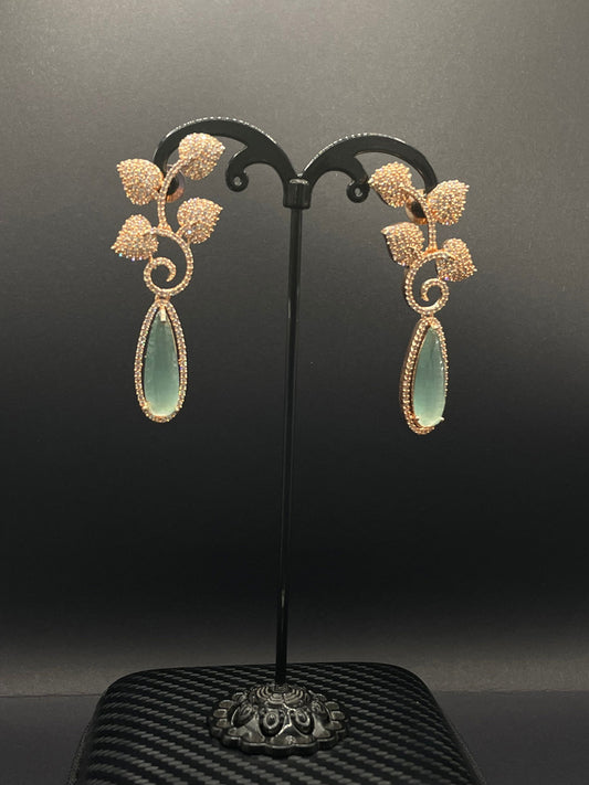 Green Rose Gold Vine Earring - Stone Stories