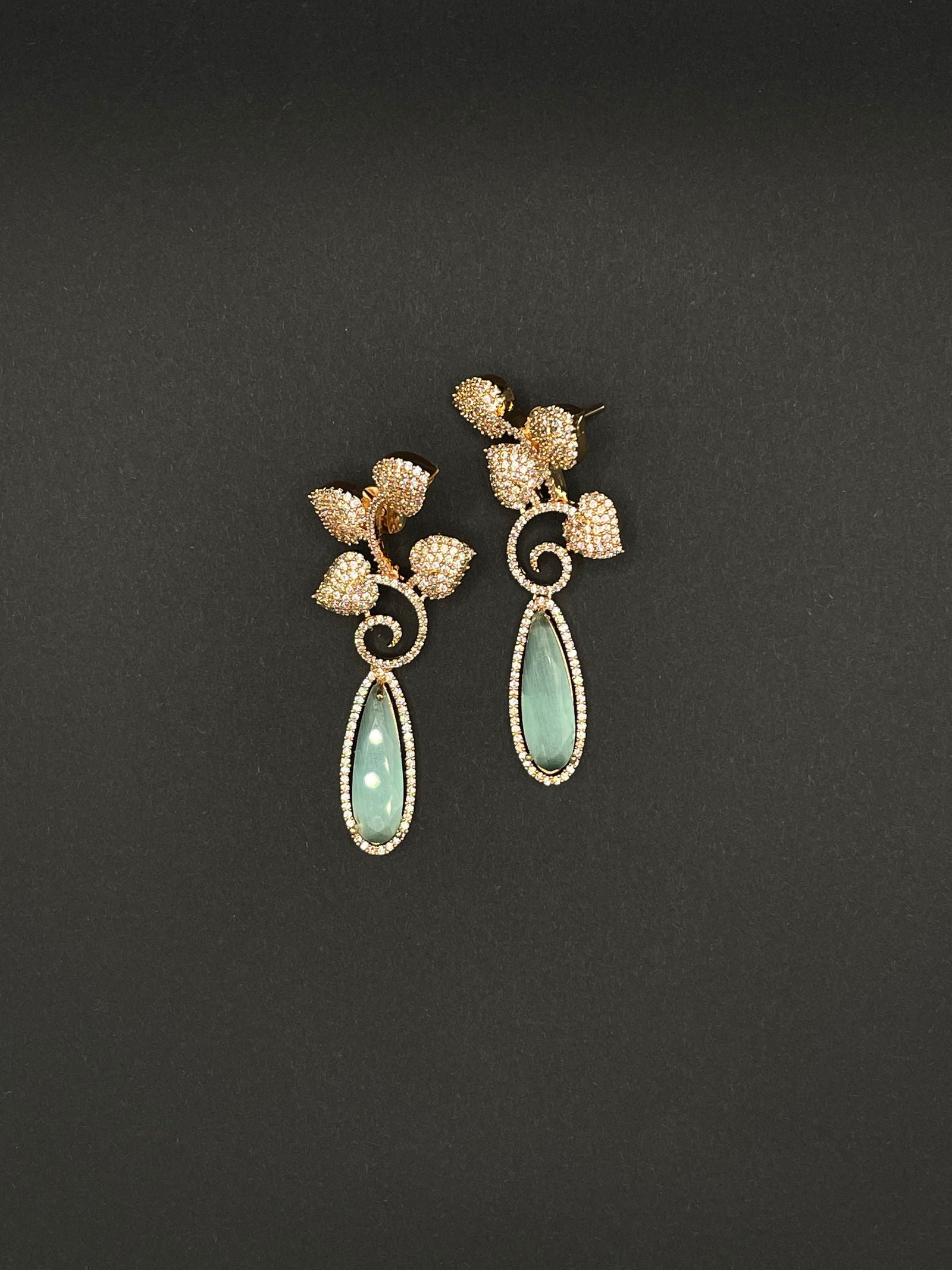 Green Rose Gold Vine Earring - Stone Stories