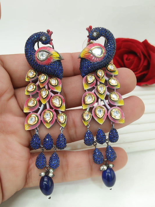 Jeweled Peacock feather Earrings - Stone Stories