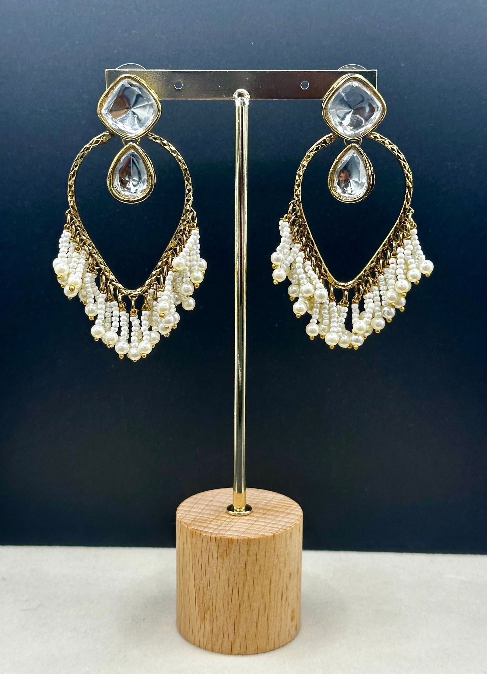 Kundan and Pearl Tassel Earrings - Stone Stories