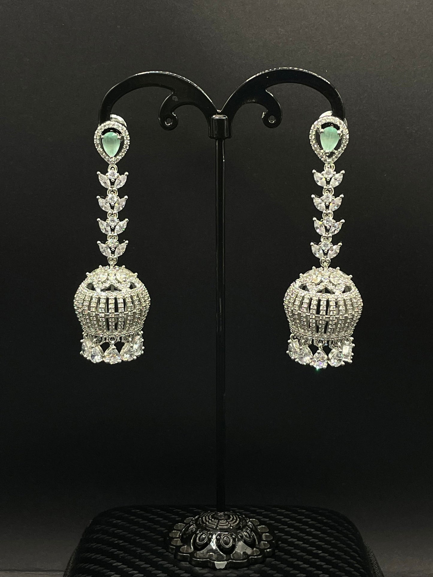 Mint Green Long Jhumki Earring - Stone Stories