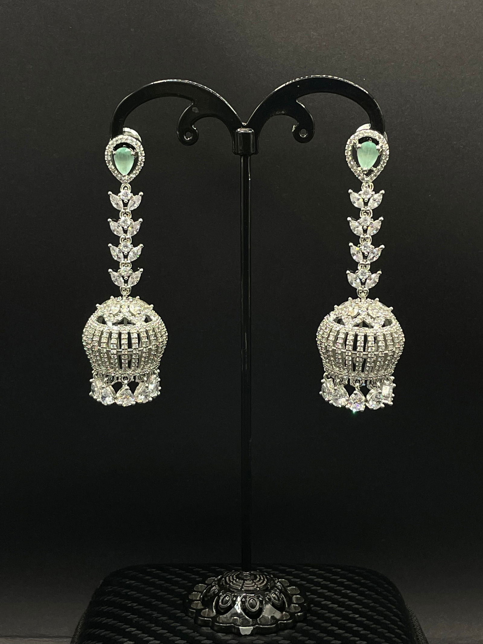 Mint Green Long Jhumki Earring - Stone Stories