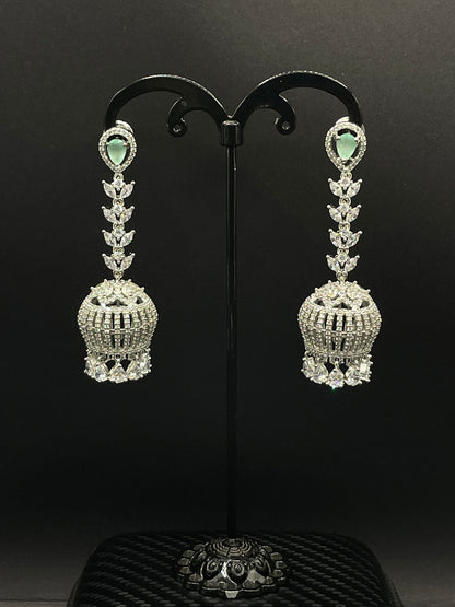 Mint Green Long Jhumki Earring - Stone Stories