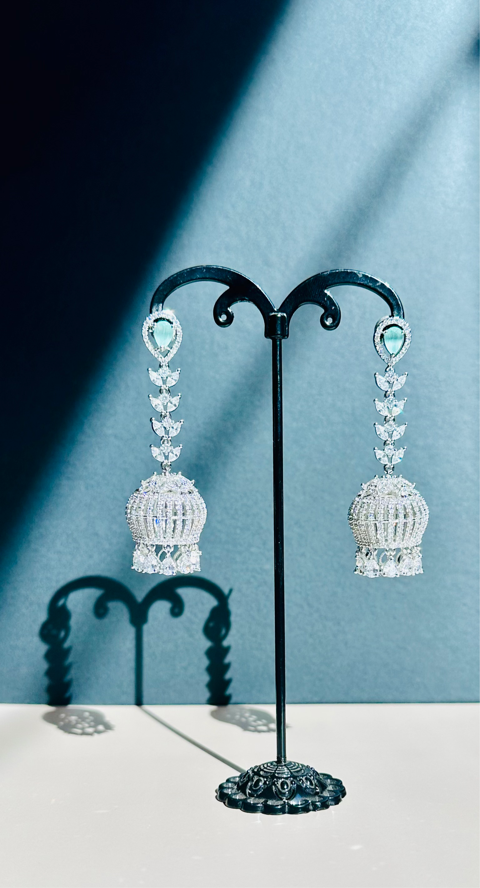 Mint Green Long Jhumki Earring - Stone Stories