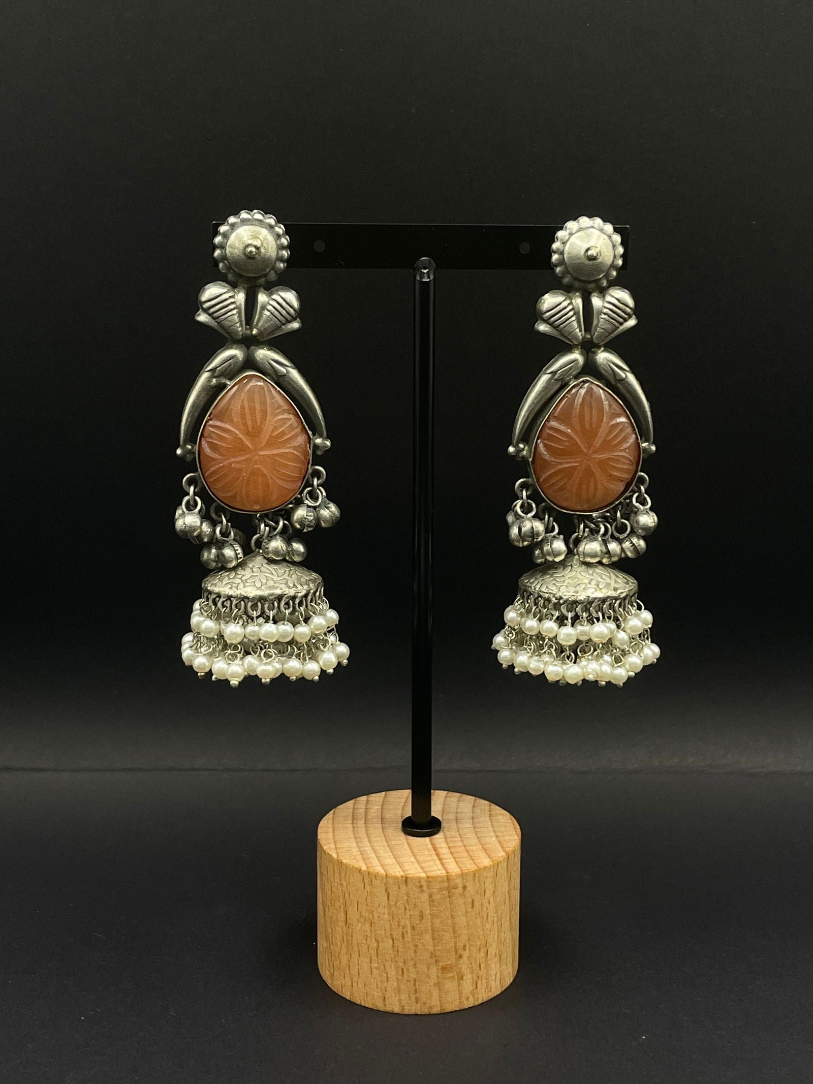 Peach Carved Stone Earring - Stone Stories