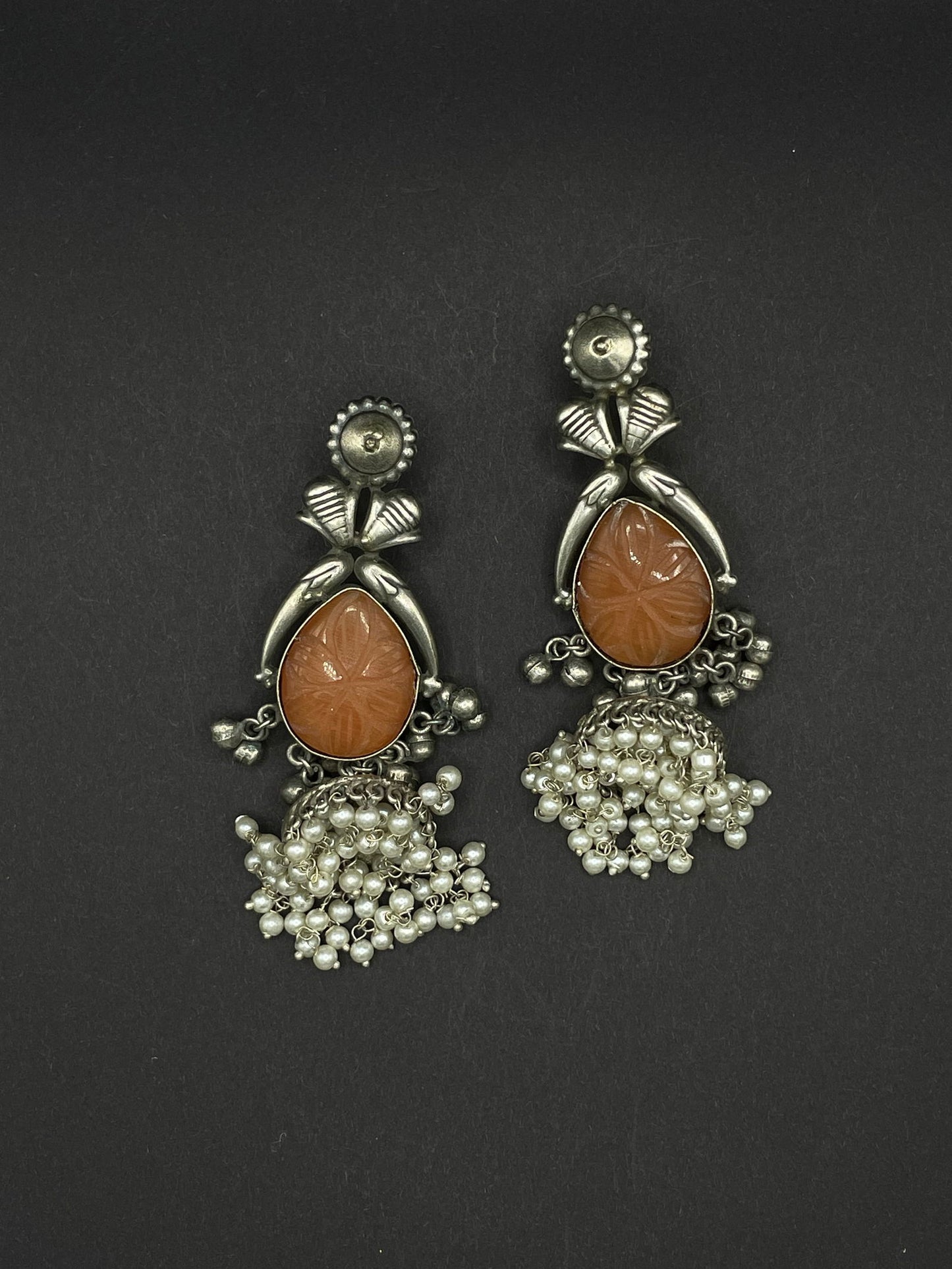 Peach Carved Stone Earring - Stone Stories