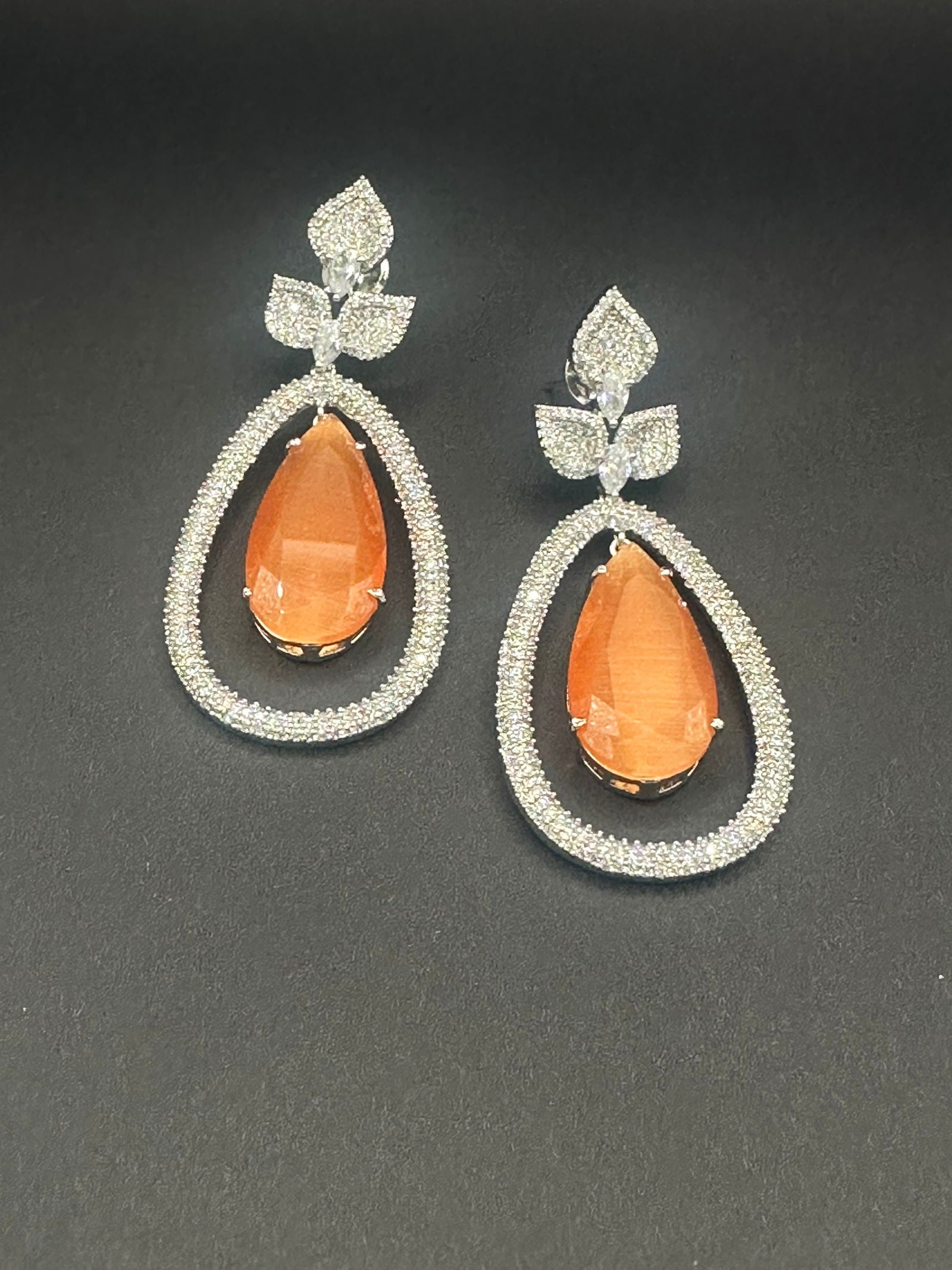 Peach Sparkly Twig Earring - Stone Stories