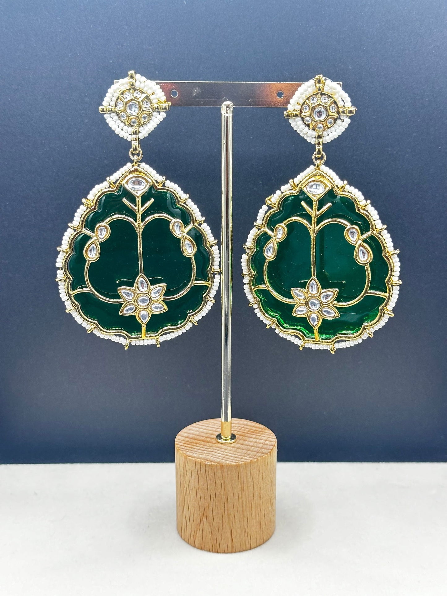 Pearl and Kundan Leaf Earrings - Stone Stories