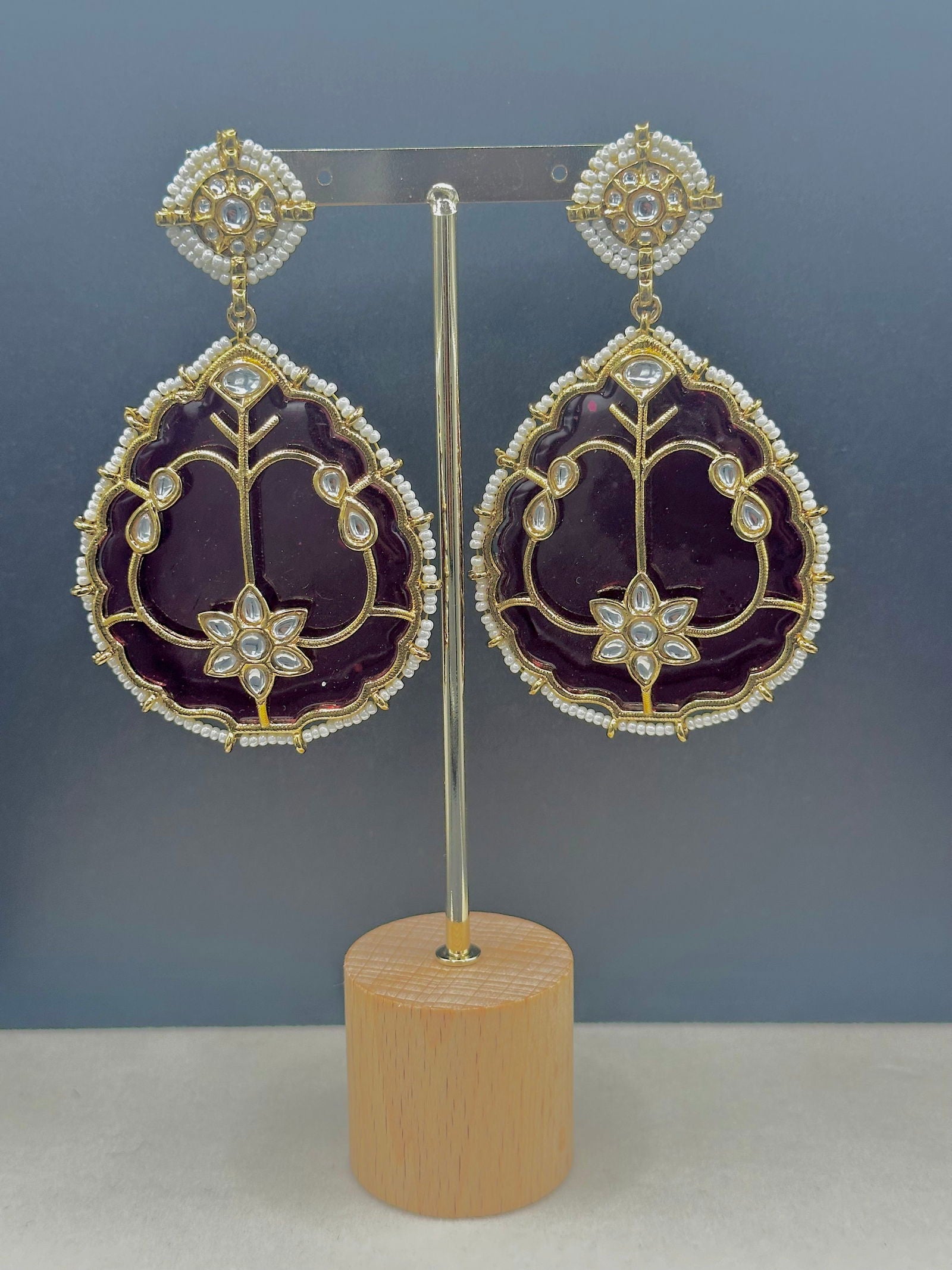 Pearl and Kundan Leaf Earrings - Stone Stories