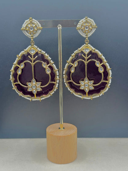 Pearl and Kundan Leaf Earrings - Stone Stories