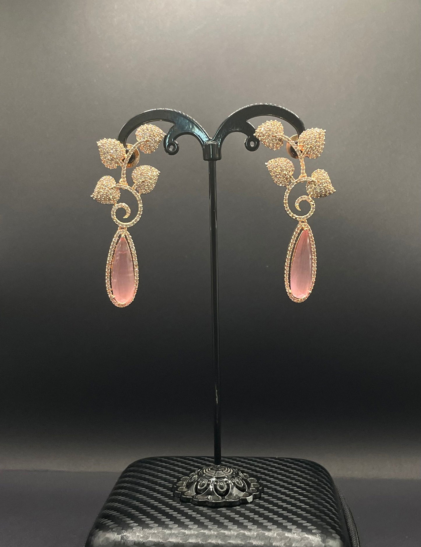 Pink Rose Gold Vine Earring - Stone Stories