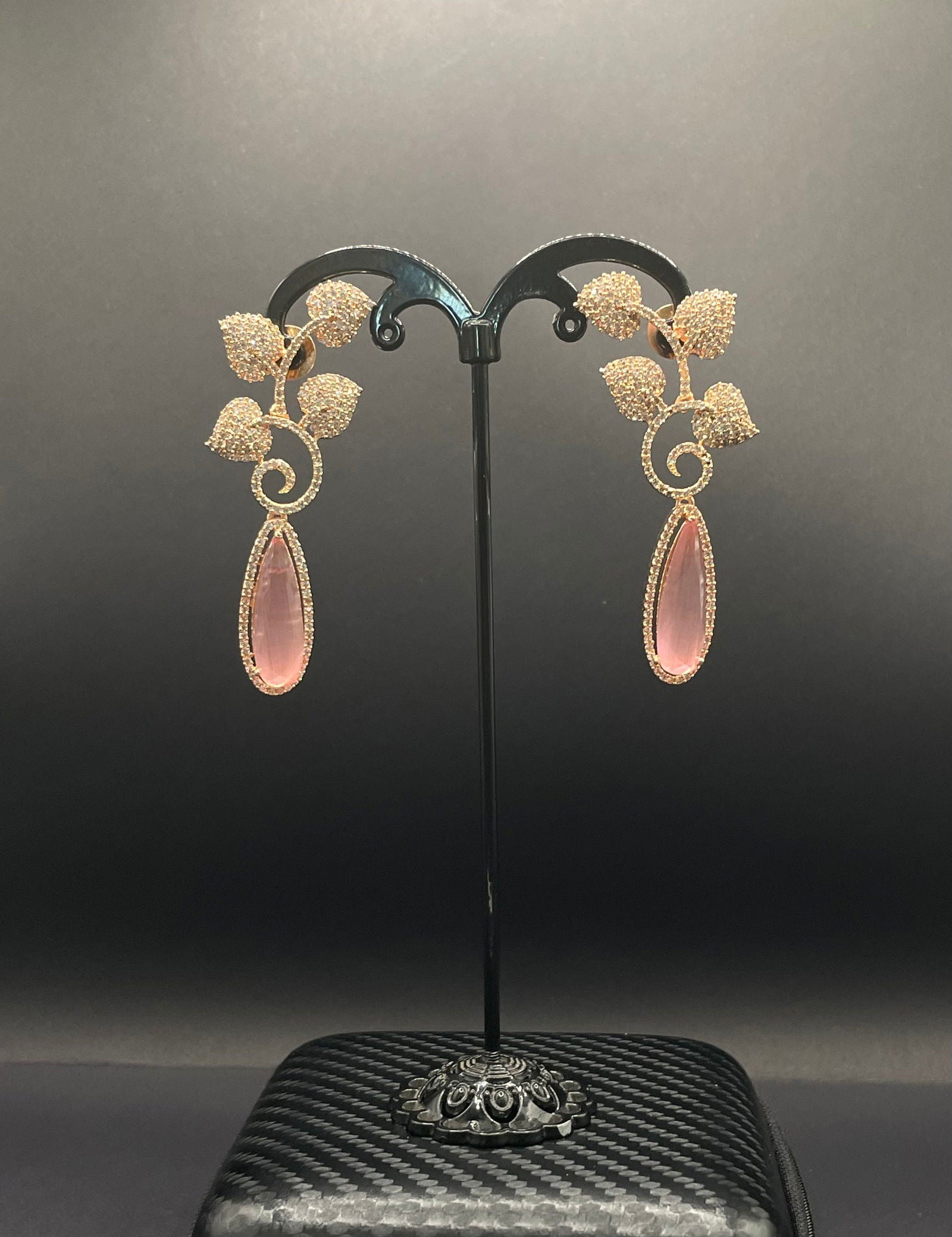 Pink Rose Gold Vine Earring - Stone Stories