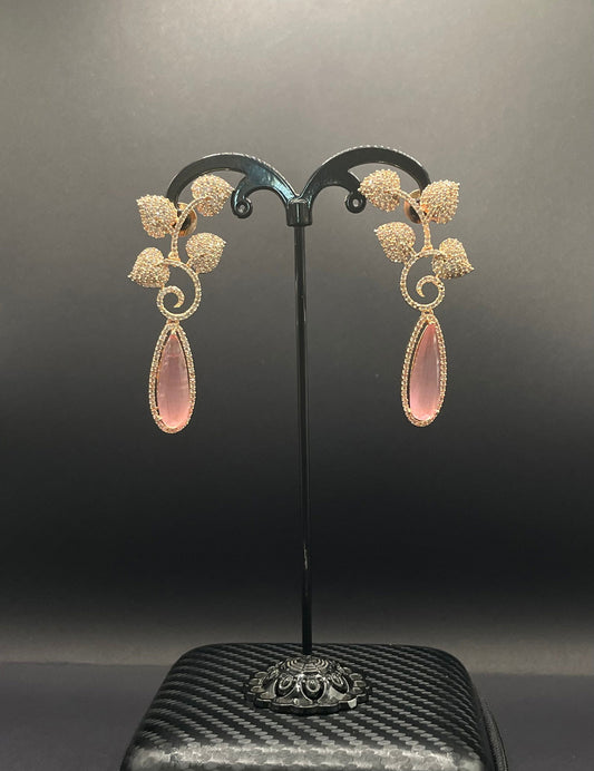 Pink Rose Gold Vine Earring - Stone Stories