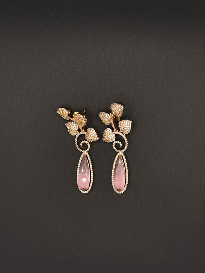 Pink Rose Gold Vine Earring - Stone Stories