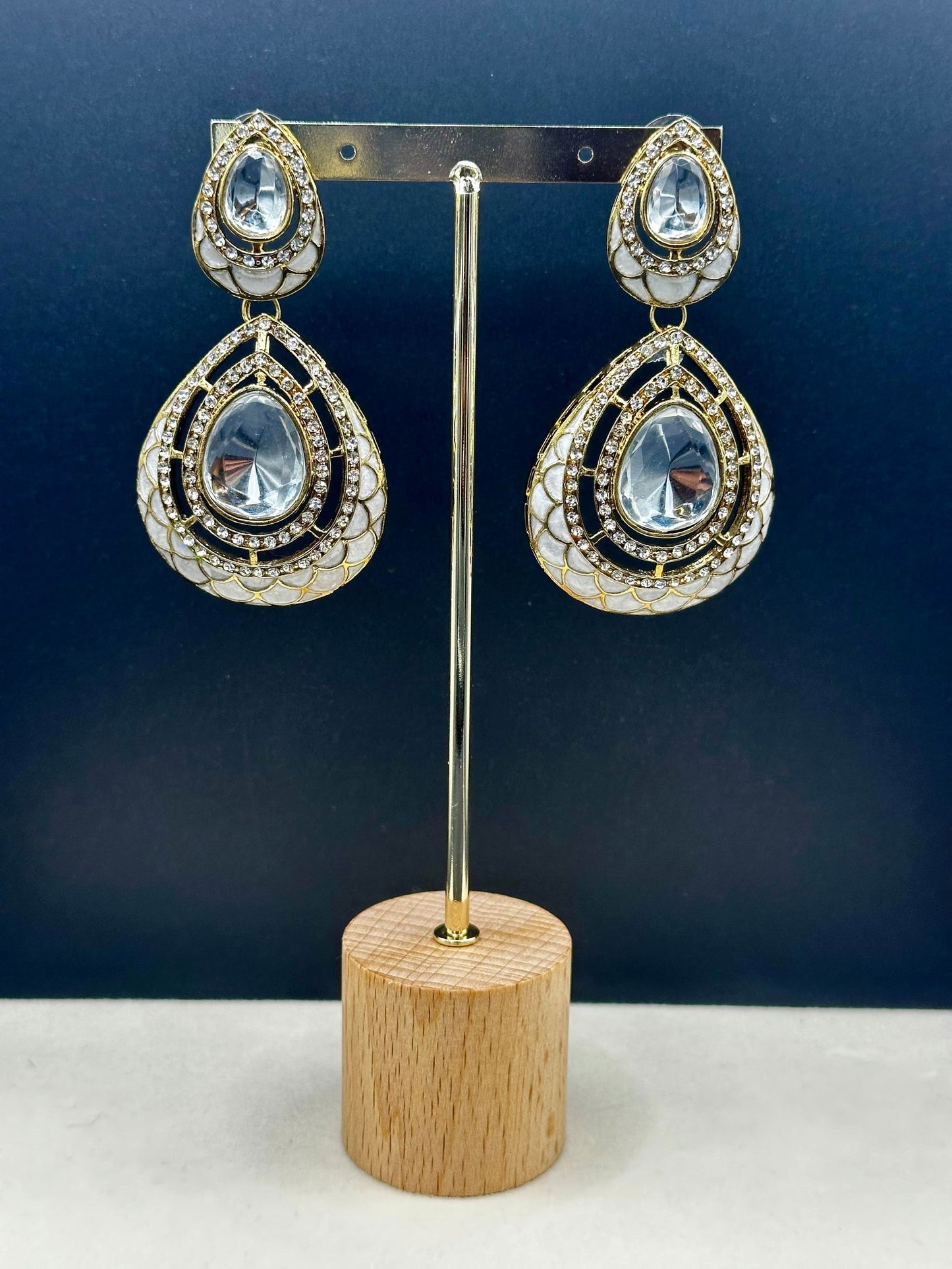 White Meenakari and Kundan earrings - Stone Stories