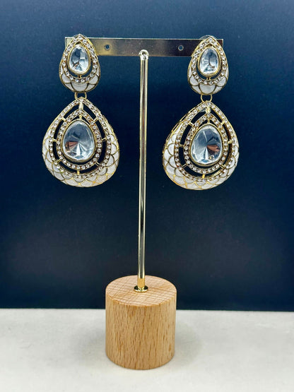 White Meenakari and Kundan earrings - Stone Stories