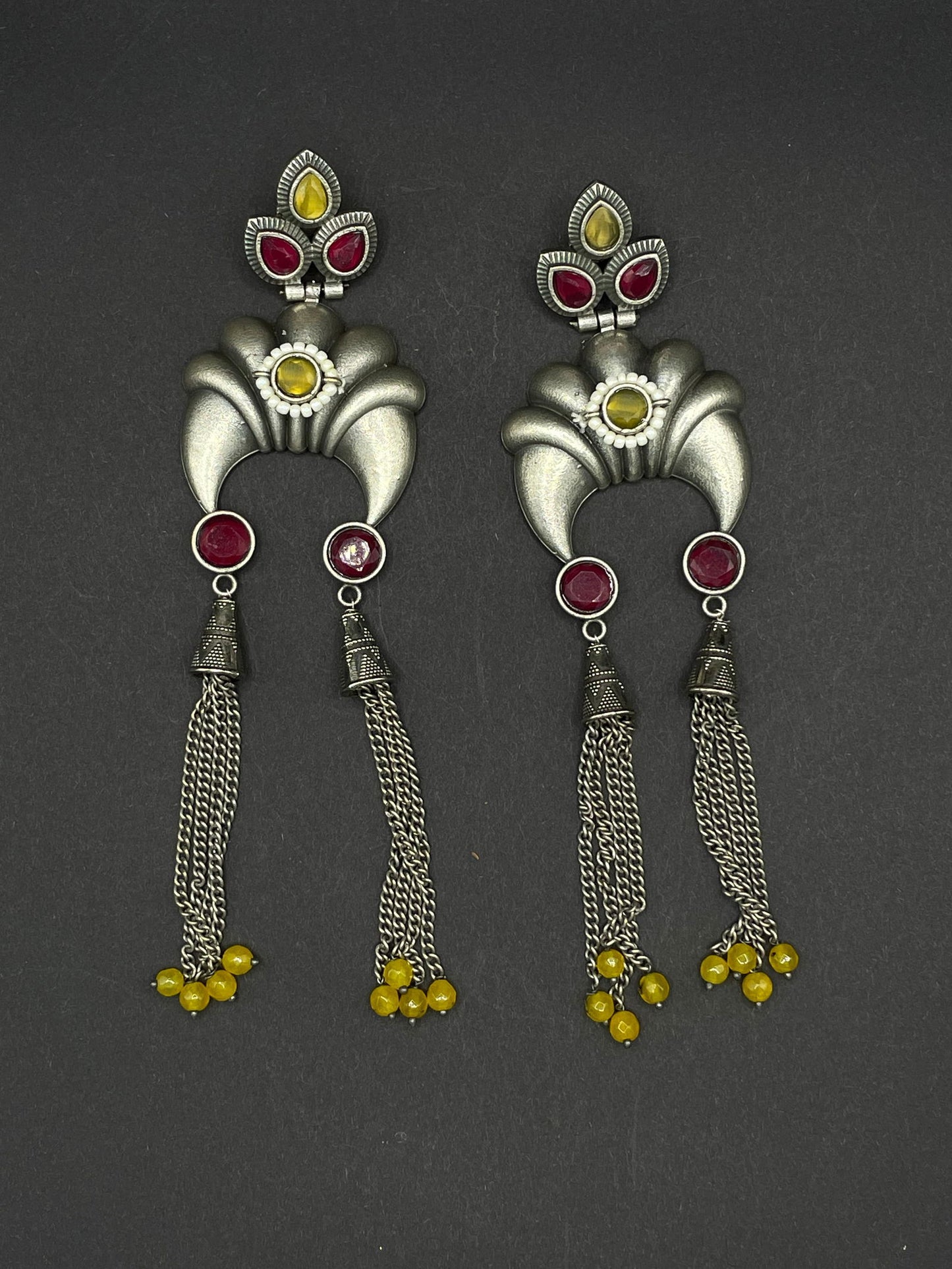 Yellow Pink Jeweled Tusk Earring - Stone Stories