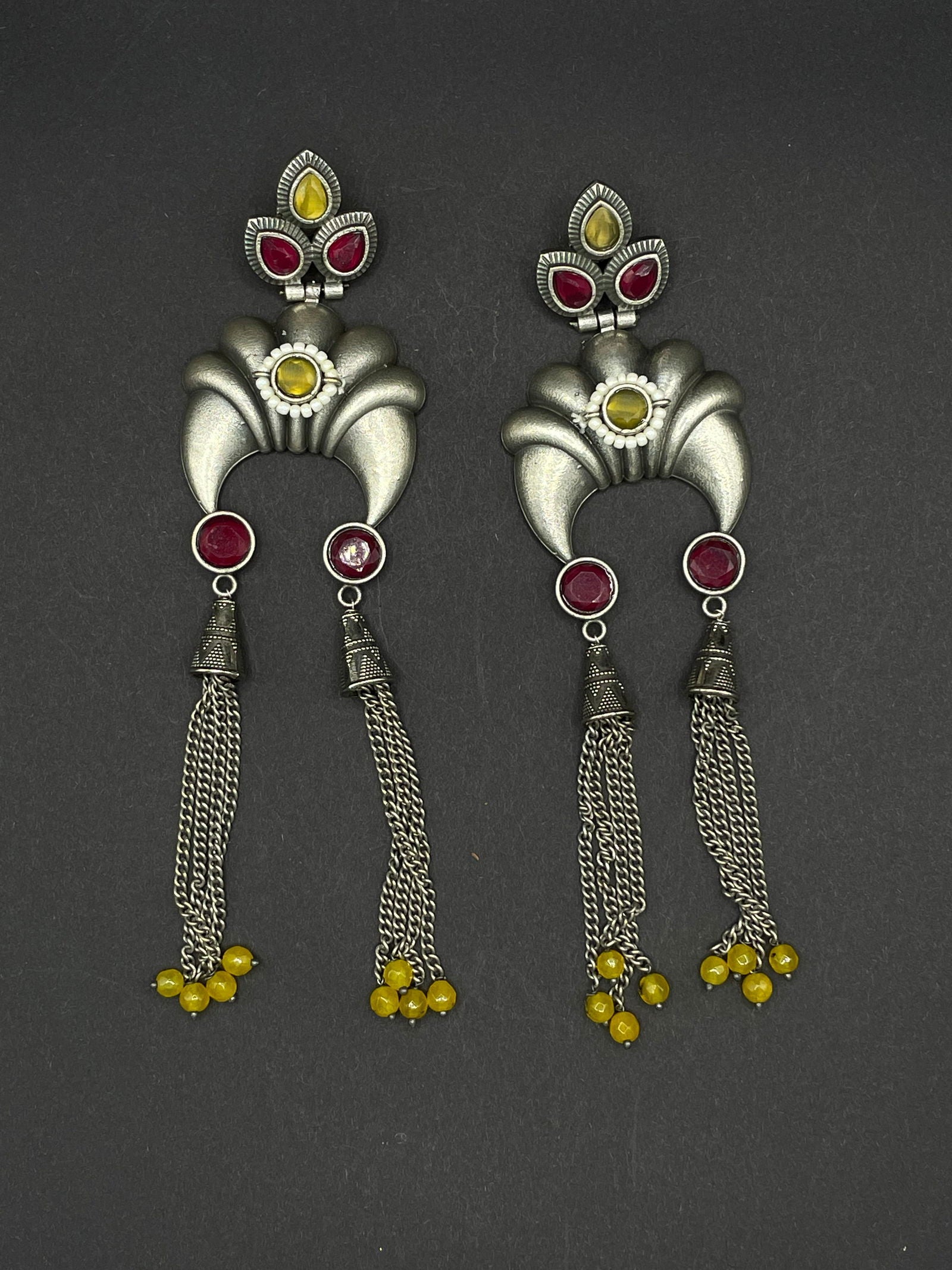 Yellow Pink Jeweled Tusk Earring - Stone Stories
