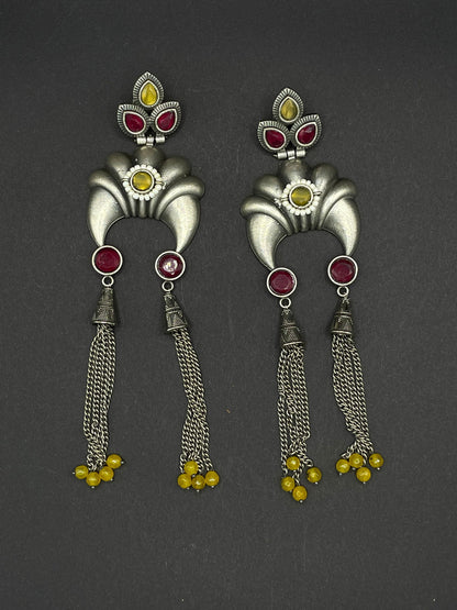 Yellow Pink Jeweled Tusk Earring - Stone Stories